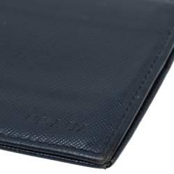 Prada Navy Blue Saffiano Lux Leather Money Clip Bi-fold Wallet
