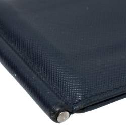 Prada Navy Blue Saffiano Lux Leather Money Clip Bi-fold Wallet