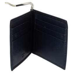 Prada Navy Blue Saffiano Lux Leather Money Clip Bi-fold Wallet