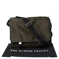Prada Khaki Green/Black Nylon Flap Messenger Bag