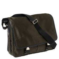 Prada Khaki Green/Black Nylon Flap Messenger Bag