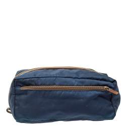 Prada Navy Blue/Brown Tessuto Nylon Wash Bag