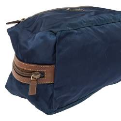 Prada Navy Blue/Brown Tessuto Nylon Wash Bag