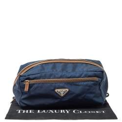 Prada Navy Blue/Brown Tessuto Nylon Wash Bag
