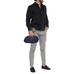 Prada Navy Blue/Brown Tessuto Nylon Wash Bag