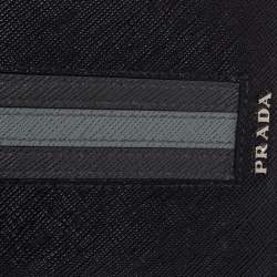 Prada Black/Grey Saffiano Leather Stripe Bi-Fold Wallet 