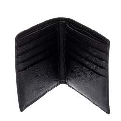Prada Black/Grey Saffiano Leather Stripe Bi-Fold Wallet 