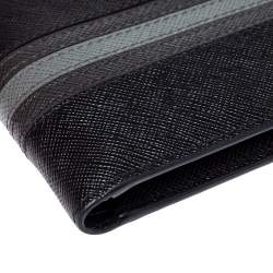 Prada Black/Grey Saffiano Leather Stripe Bi-Fold Wallet 