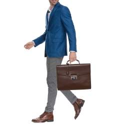 Prada Mocha Brown Leather Work Briefcase 