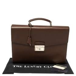 Prada Mocha Brown Leather Work Briefcase 