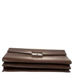 Prada Mocha Brown Leather Work Briefcase 