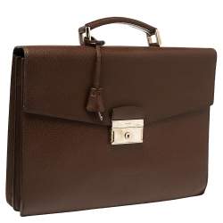 Prada Mocha Brown Leather Work Briefcase 
