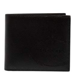 Prada Black Saffiano Lux Leather Logo Embossed Bifold Wallet
