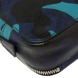 Pre Owned Prada Blue Camouflage Saffiano Lux Leather Travel Organizer
