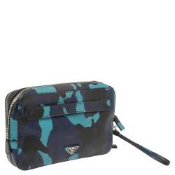 Pre Owned Prada Blue Camouflage Saffiano Lux Leather Travel Organizer