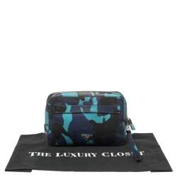 Pre Owned Prada Blue Camouflage Saffiano Lux Leather Travel Organizer