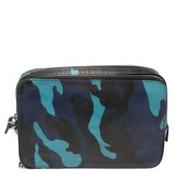 Pre Owned Prada Blue Camouflage Saffiano Lux Leather Travel Organizer