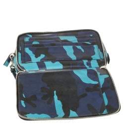 Pre Owned Prada Blue Camouflage Saffiano Lux Leather Travel Organizer