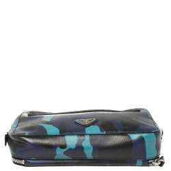 Pre Owned Prada Blue Camouflage Saffiano Lux Leather Travel Organizer