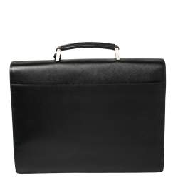 Prada Black Saffiano Lux Leather Double Gusset Briefcase