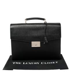 Prada Black Saffiano Lux Leather Double Gusset Briefcase