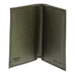 Prada Metallic Green Saffiano Leather Card Holder