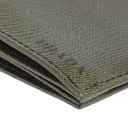 Prada Metallic Green Saffiano Leather Card Holder