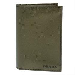 Prada Metallic Green Saffiano Leather Card Holder