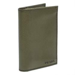 Prada Metallic Green Saffiano Leather Card Holder