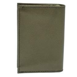 Prada Metallic Green Saffiano Leather Card Holder