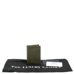 Prada Metallic Green Saffiano Leather Card Holder