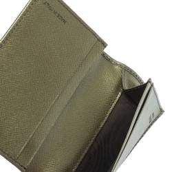 Prada Metallic Green Saffiano Leather Card Holder
