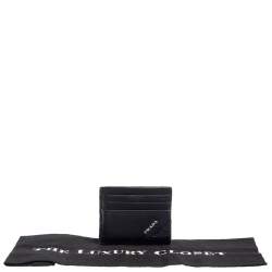 Pre Owned Prada Black/Navy Blue Saffiano Leather and Crocodile Card Holder