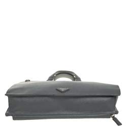 Prada Grey Saffiano Lux Leather Travel Briefcase 