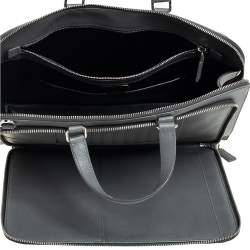 Prada Grey Saffiano Lux Leather Travel Briefcase 