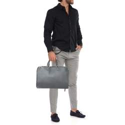 Prada Grey Saffiano Lux Leather Travel Briefcase 