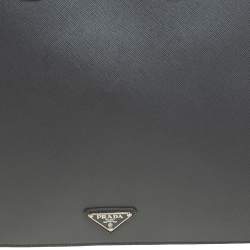 Prada Grey Saffiano Lux Leather Travel Briefcase 