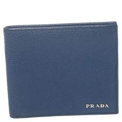 Prada Blue Leather Bifold Wallet 