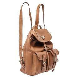 Prada Tan Leather Drawstring Backpack
