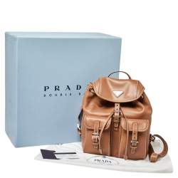 Prada Tan Leather Drawstring Backpack