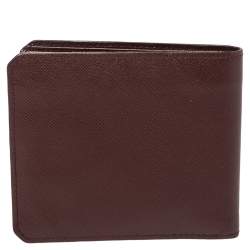 Pre Owned Prada Burgundy Saffiano Lux Leather Bifold Compact Wallet