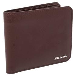 Pre Owned Prada Burgundy Saffiano Lux Leather Bifold Compact Wallet