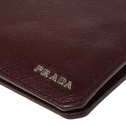 Pre Owned Prada Burgundy Saffiano Lux Leather Bifold Compact Wallet