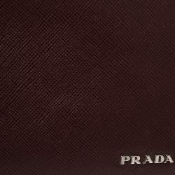 Pre Owned Prada Burgundy Saffiano Lux Leather Bifold Compact Wallet