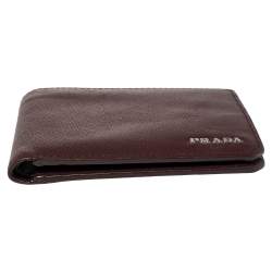 Pre Owned Prada Burgundy Saffiano Lux Leather Bifold Compact Wallet
