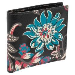 Prada Black Ramage Print Saffiano Lux Leather Bifold Wallet