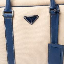 Prada Blue/Beige Canvas and Saffiano Leather Briefcase