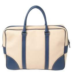 Prada Blue/Beige Canvas and Saffiano Leather Briefcase