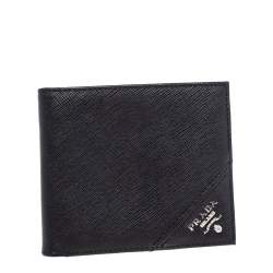 Prada Black Saffiano Leather Bi Fold Wallet 