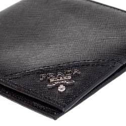 Prada Black Saffiano Leather Bi Fold Wallet 